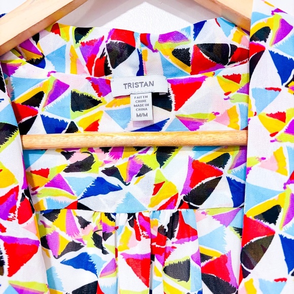 TRISTAN – Multicolored geometric asymmetrical sleeveless blouse | Summer top * - Picture 3 of 6